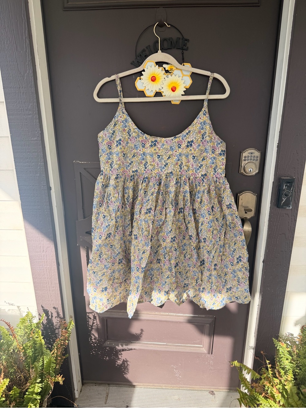 NATURAL LIFE Yellow Blue Floral Spaghetti-Strap Mini Dress